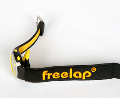 Push the Freelap watch strap all the way into the sprint belt.